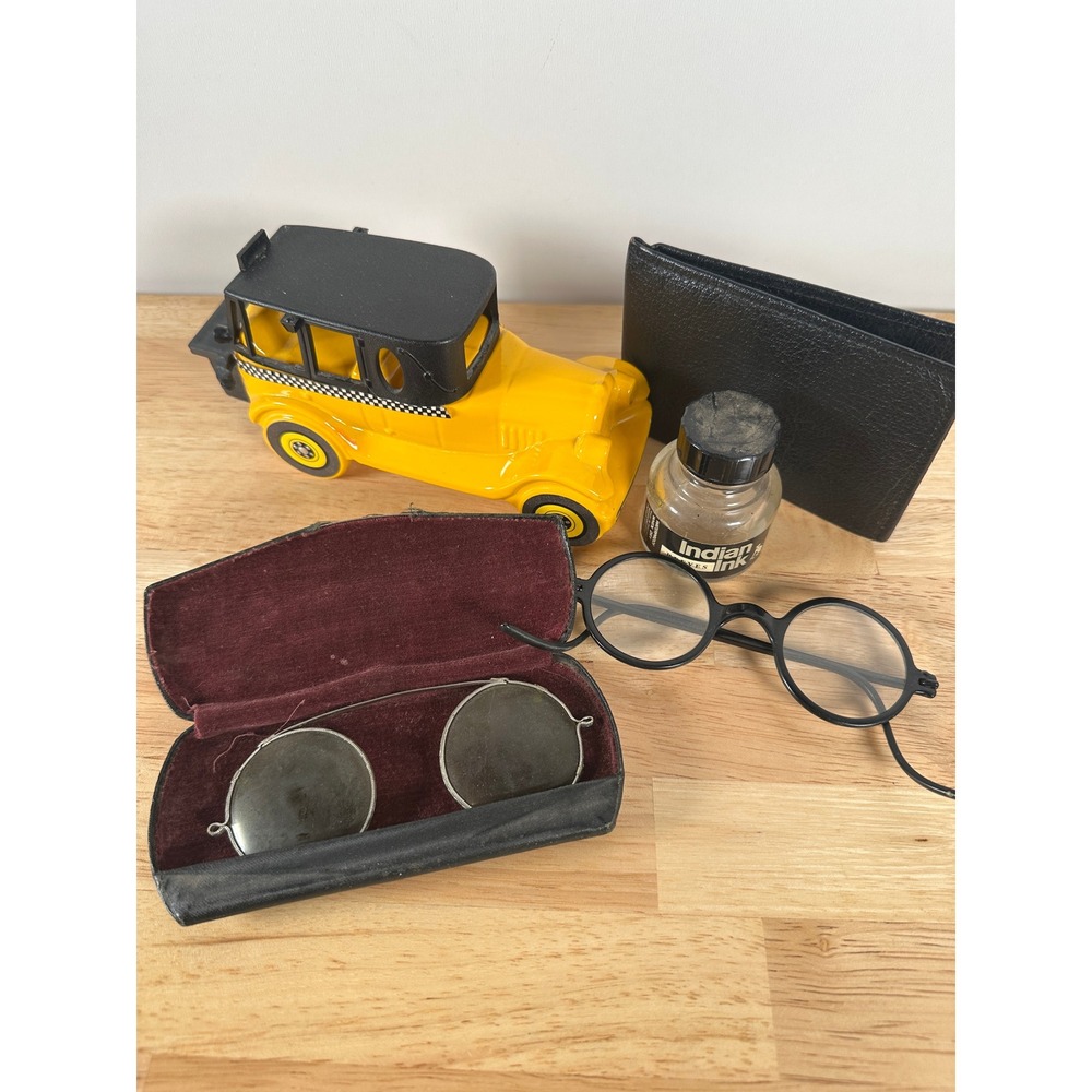 Men's Vintage Academia Lot of Eyeglasses Wallet Collectible Aftershave Avon Taxi